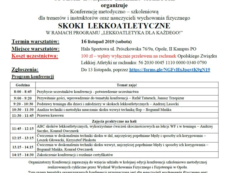 Konferencja metodyczno-szkoleniowa - SKOKI LEKKOATLETYCZNE  